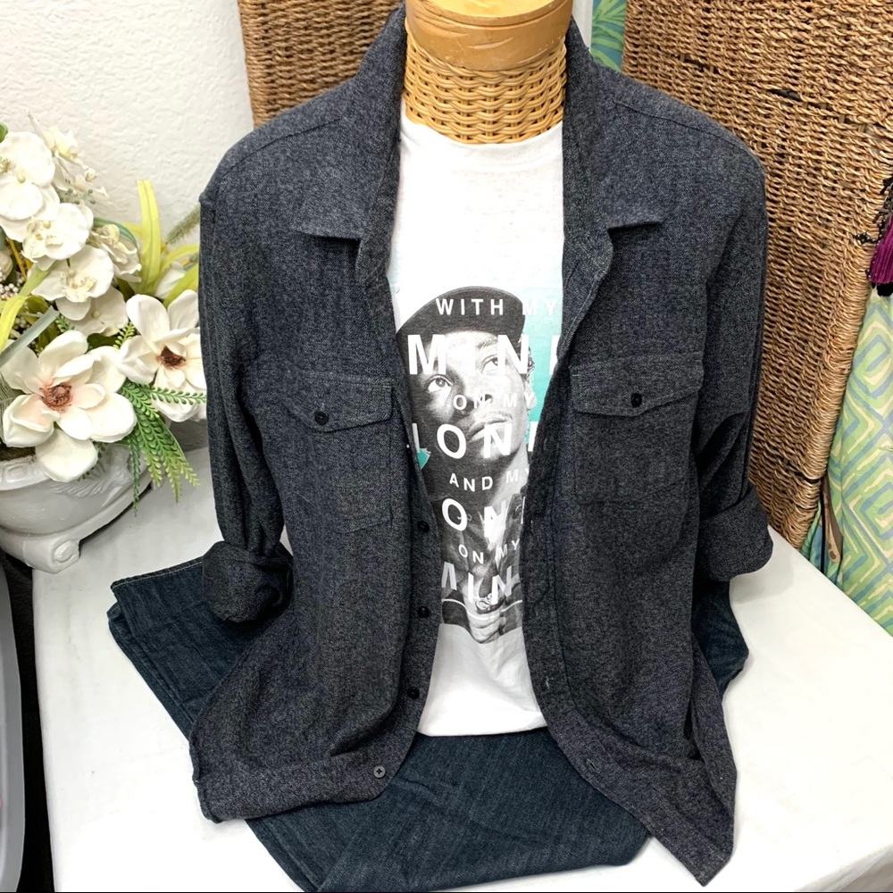 Men’s charcoal grey L/S button front shirt- XXL